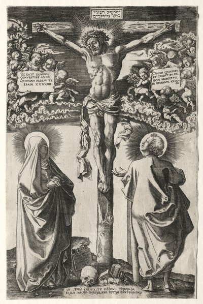 Cristo en la cruz entre la virgen y San Juan de Hans Brosamer