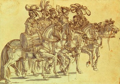 Cinco tamborileros a caballo, c.1500 de Hans Burgkmair
