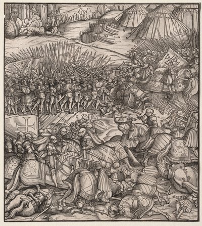 Cómo el Rey Francés hizo la guerra al Rey de Feuereisen en su reino y cómo el Rey de Feuereisen murió en la batalla de Hans Burgkmair