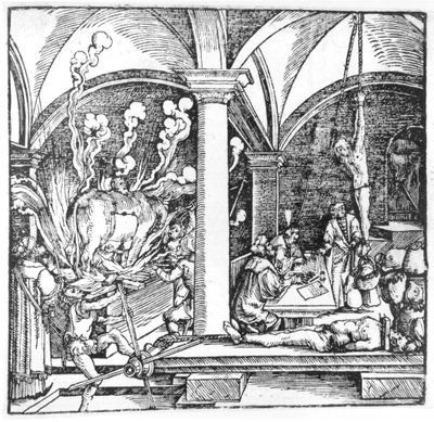 El interrogatorio, ilustración de un libro de Cicerón Teutsch, Augsburgo, 1533 de Hans Burgkmair