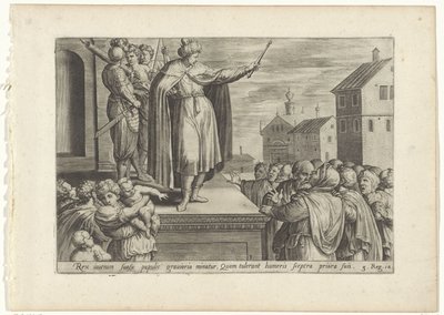 Rechabeam responde al pueblo
Historia de Jeroboam y Rechabeam (título de la serie)
Thesaurus sacrarum historiarum veteris testamenti (...) (título de la serie) de Hans Collaert (I) (attributed to)