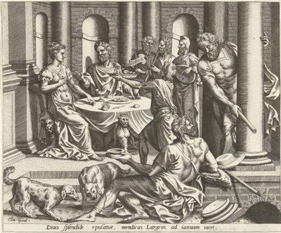 Lázaro pide la casa del rico La historia de Lázaro y el hombre rico (título de la serie) de Hans Collaert (I) (possibly)