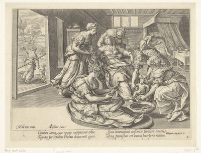 Nacimiento del hijo de la mujer sunamita La historia de Eliseo y la mujer sunnemita (título de la serie) de Hans Collaert (I)