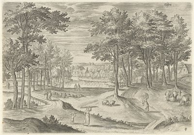 Vista de Ixelles Elsen (título sobre el objeto) Lugares de interés del área de Bruselas (título de la serie) de Hans Collaert (I)