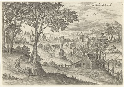 Vista de Saint-Gilles Sint Gielijs a Bruselas (título sobre objeto) Lugares de interés del área de Bruselas (título de la serie) de Hans Collaert (I)
