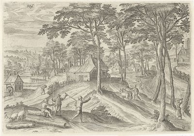 Vista del establo Estable (título en objeto) Lugares de interés del área de Bruselas (título de la serie) de Hans Collaert (I)
