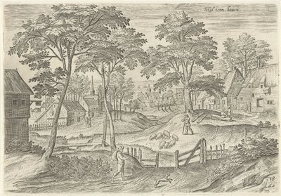 Vista del establo Robó desde arriba (título en el objeto) Lugares de interés del área de Bruselas (título de la serie) de Hans Collaert (I)