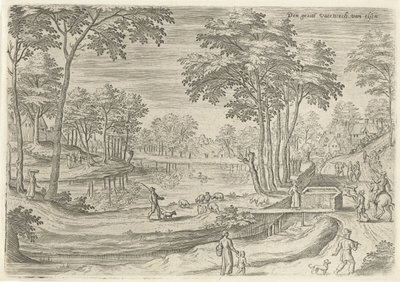 Vista del Canal de Ixelles El gran vaerwech van Elsen (título sobre objeto) Lugares de interés del área de Bruselas (título de la serie) de Hans Collaert (I)