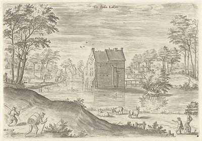 Vista del castillo de Coensborg en Laken Tersijden Laken (título sobre objeto) Lugares de interés del área de Bruselas (título de la serie) de Hans Collaert (I)