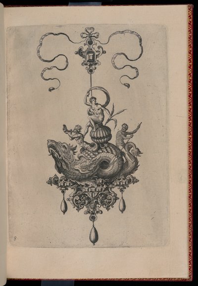 Placa 8, de Bullarum Inaurium etc. Archetypi Artificiosi Pars Altera (Pendientes, Aretes, etc. Diseños de la Naturaleza Más Hábil, Parte Dos) de Hans Collaert the Elder