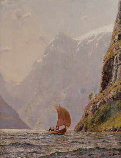 Navegando en un fiordo (óleo sobre lienzo) de Hans Dahl