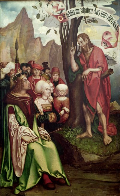 San Juan Bautista predicando ante Herodes, del Tríptico de San Juan, 1514 de Hans Fries