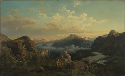 Tierras Altas de Noruega en Sunrise de Hans Gude