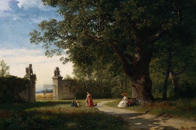 Paisaje del parque con figura. de Hans Gude