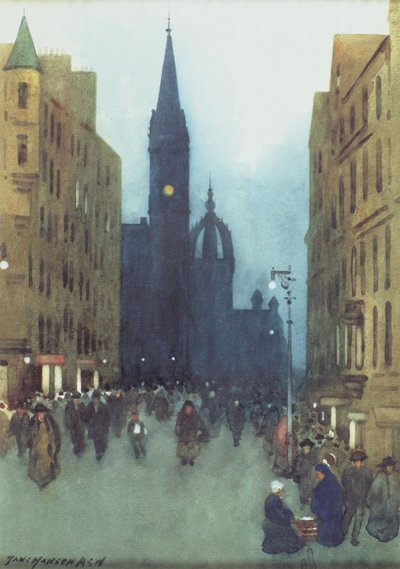 High Street, Edimburgo (óleo sobre lienzo) de Hans Hansen
