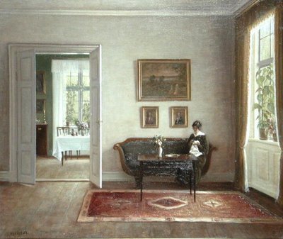 Interior con figura sentada (óleo sobre lienzo) de Hans Hilsoe