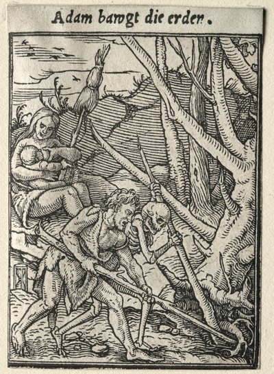 Danza de la muerte: Adán labrando la tierra de Hans Holbein
