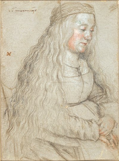 Novia sentada con cabello suelto y cinta en la cabeza de Hans Holbein d.Æ.