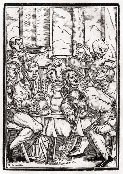 La muerte viene por el borracho, grabado por Georg Scharffenberg, de 
