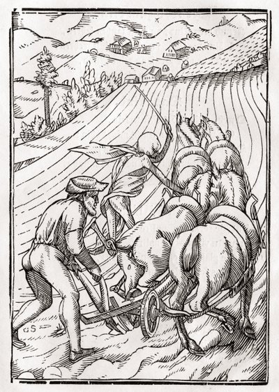 La muerte viene por el granjero o labrador, grabado por Georg Scharffenberg, de 