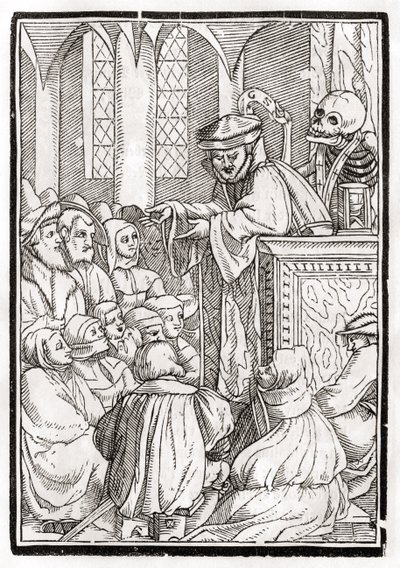 La muerte viene por el predicador, grabado por Georg Scharffenberg, de 