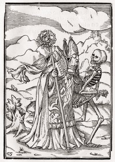 La muerte llega al obispo, grabado por Georg Scharffenberg, de 