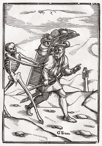La muerte llega al buhonero, grabado por Georg Scharffenberg, de 