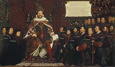 Enrique VIII entregando una carta a Thomas Vicary, conmemorando la unión de los gremios de Barberos y Cirujanos, 1541 de Hans Holbein der Jüngere