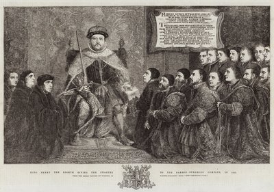El Rey Enrique VIII otorgando la Carta a la Compañía de Barberos-Cirujanos, en 1541 de Hans Holbein der Jüngere