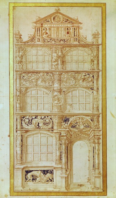 Propuesta para la fachada de una casa de tres pisos y un frontón de Hans Holbein der Jüngere
