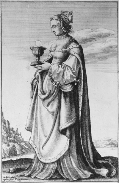 Santa Bárbara, grabado por Wenceslaus Hollar de Hans Holbein der Jüngere