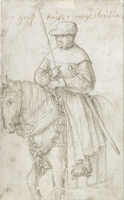 El Kaiser Maximiliano I a caballo y vestido de viaje de Hans Holbein the Elder