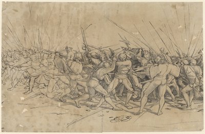 Escena de batalla, c.1524 (pluma, tinta y aguada) de Hans Holbein the Younger
