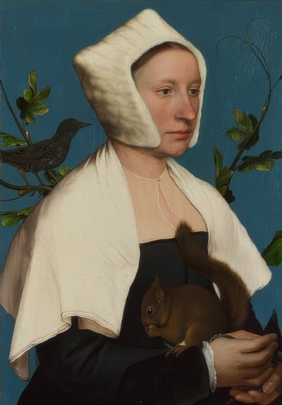 Dama con ardilla y estornino (¿Anne Lovell?) de Hans Holbein der Jüngere
