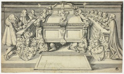 Diseño para Epitafio: Familiares arrodillados ante la tumba de Hans Holbein the Younger