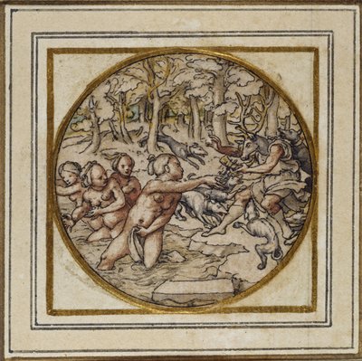 Diana y Acteón - Diseño para un colgante o insignia de sombrero, c.1532-43 de Hans Holbein der Jüngere