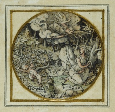 Agar e Ismael - Diseño para un colgante o insignia de sombrero, c.1532-43 de Hans Holbein der Jüngere