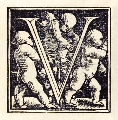 Letra iluminada "V" de la tercera edición de Basilea de 1518 de 