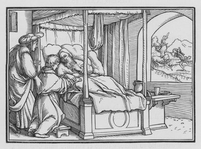 Jacob engaña a su padre y obtiene la bendición, Génesis XXVII, 21 de Hans Holbein der Jüngere