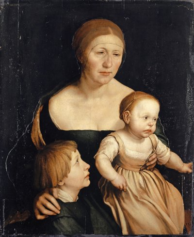 Retrato de la esposa del artista con los dos hijos mayores de Hans Holbein der Jüngere