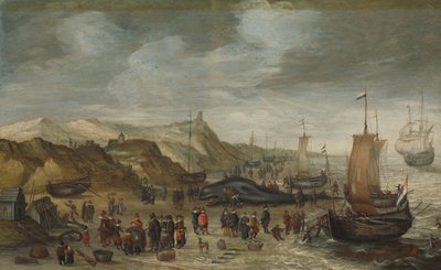 Un cachalote varado en la playa de Noordwijk, 28 de diciembre de 1614 de Hans I Savery