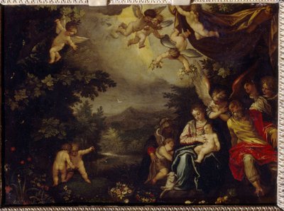 La Sagrada Familia con Santa Isabel y San Juan Bautista. Pintura de Hans Rottenhammer Groin (1564-1625), óleo sobre cobre. Arte alemán, finales del siglo XVI-XVII, arte barroco. Estado A. Museo Pushkin de Bellas Artes, Moscú. de Hans I or Johann Rottenhammer