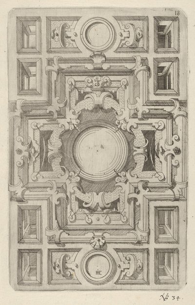 Diseño para un techo con obra de correa y un centro en forma de cruz de Hans Jakbob Ebelmann