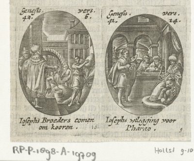 José vende grano a sus hermanos / José interpreta el sueño del faraón Escenas de la vida de José (título de la serie) de Hans Janssen