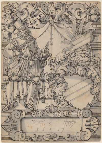 Un Donante con un Escudo de Armas (Schildbegleiter und Wappenschild mit Schrägbalken) de Hans Jegli II