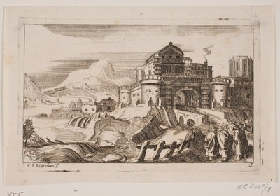 Paisaje con Jesús y dos apóstoles frente a una puerta de la ciudad de Hans Jørgen Kirksteen