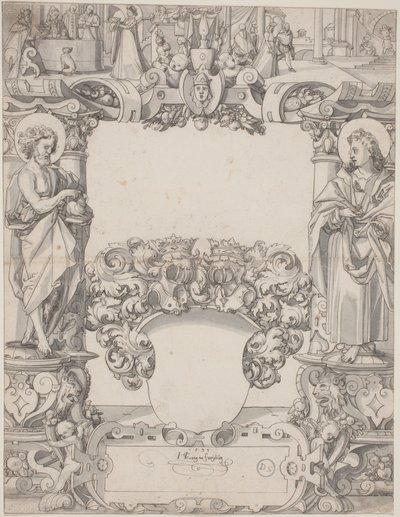 Diseño de vidrio con San Juan Bautista y San Juan Evangelista de Hans Kaspar Lang the Elder