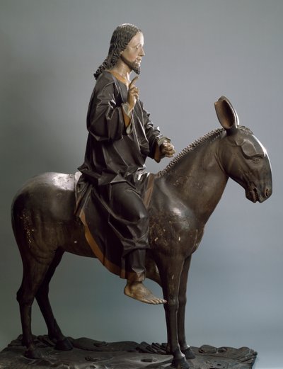 Cristo sobre el asno, hacia 1498, por Hans Klocker (activo hacia 1478-1500), estatua de madera policromada, Italia de Hans Klocker