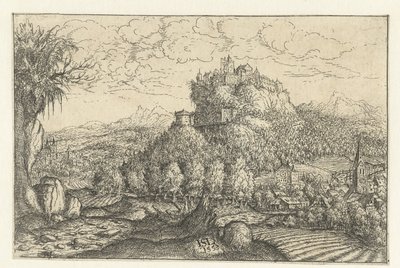 Paisaje con un castillo en una montaña. de Hans Lautensack