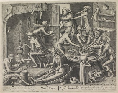 cocina flaca Le Maigre Cuisine / The Skinny Keucken (título sobre el objeto) La cocina magra y la cocina grasosa (título de la serie) de Hans Liefrinck (I) (possibly)